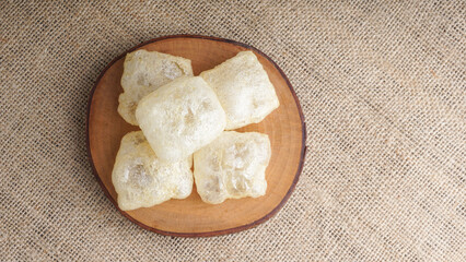 Delicious kerupuk kulit, Indonesian traditional crackers. Made from soft inner skin of cattle (cow or water bufallo)