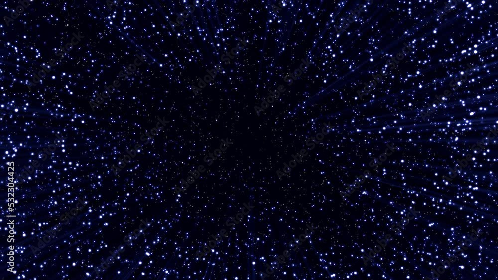 Poster stream of shimmering shiny particles in dark space. motion. explosion of shiny particles in dark. br