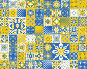 Mediterranean porcelain tiles, square pattern for wall decoration, azulejo talavera spanish style