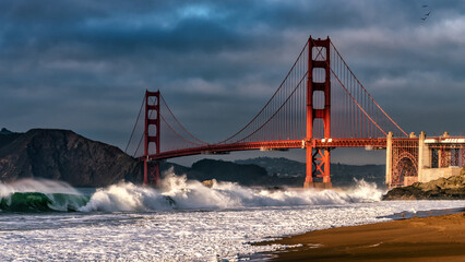 Golden Gate Bridge late afternoon with sun shinning on it during the Golden Hour.