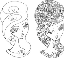Black and white beauty hair mandala pattern design vector drawing