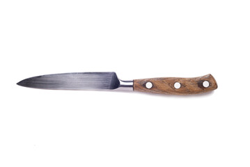 kitchen knife with a wooden handle on a white background.