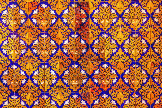 Colorful tiles, Plaza de Espana, Seville, Andalusia, Spain. Built in 1928 for Ibero American Exposition Tarazona city in Spain.
