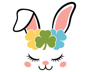 cute face of easter bunny with flowers wreath