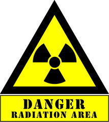 Obraz premium Nuclear, Danger symbol with indication of radioactive area, with radioactivity symbol in black triangle with yellow interior for high visibility and 