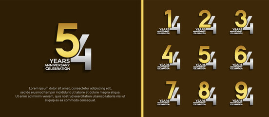 set of anniversary logo gold and silver color on brown background for celebration moment