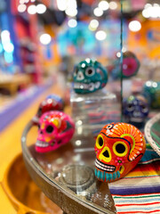 Colorful ceramic skulls. Day of the dead concept. Mexican traditional holiday