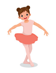 happy cute little girl  ballerina practicing ballet dancing style in the room