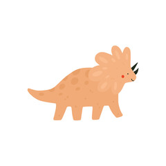 Cute triceratops dinosaur. Funny dino character. Vector cartoon illustration.