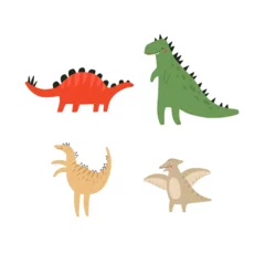Fotobehang Dinosaurussen Cute dinosaur set. Collection with funny dinosaurs characters. Vector cartoon illustration.