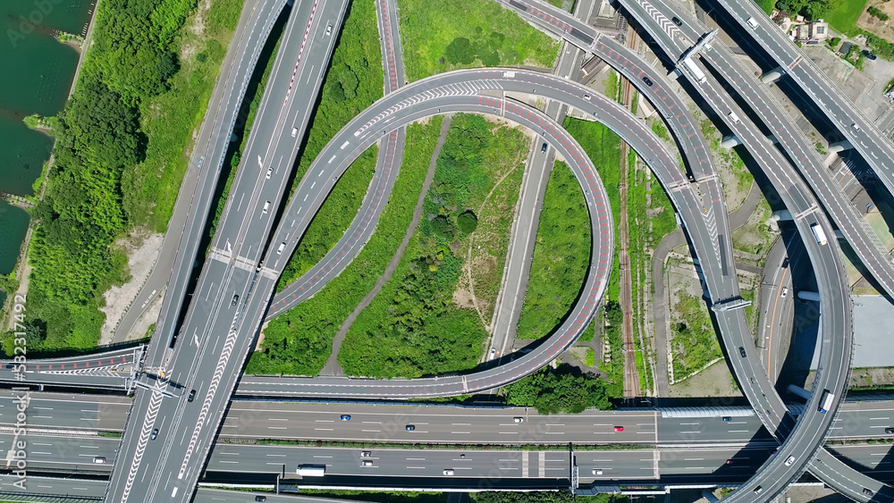 Aufkleber 高速道路のジャンクション　真俯瞰　空撮