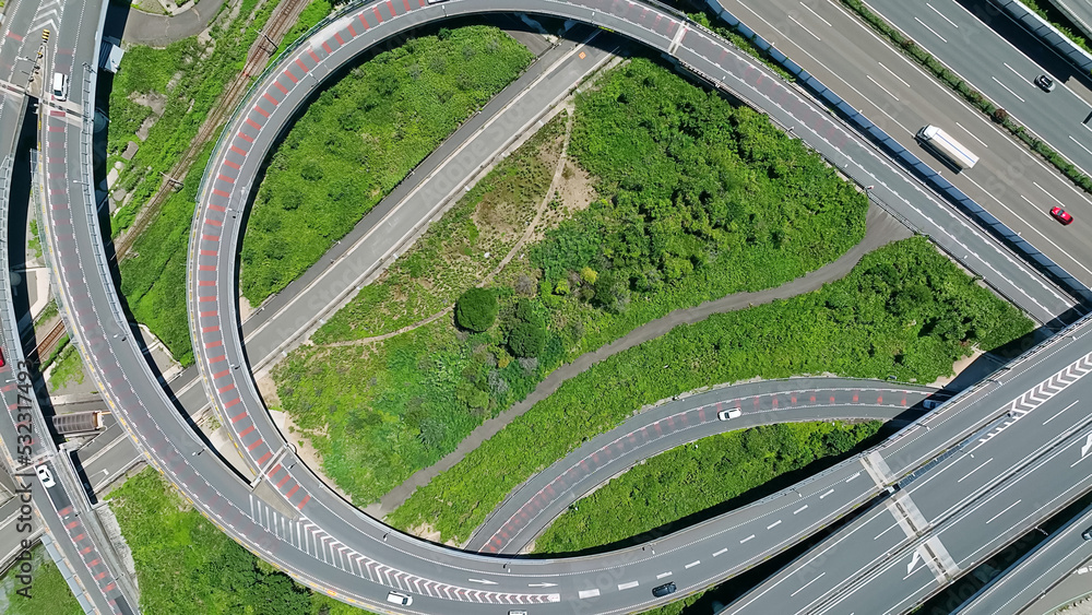 Aufkleber 高速道路のジャンクション　真俯瞰　空撮