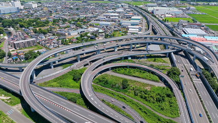 Naklejka premium 高速道路のジャンクション 空撮
