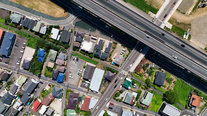 住宅地と道路　真俯瞰　空撮
