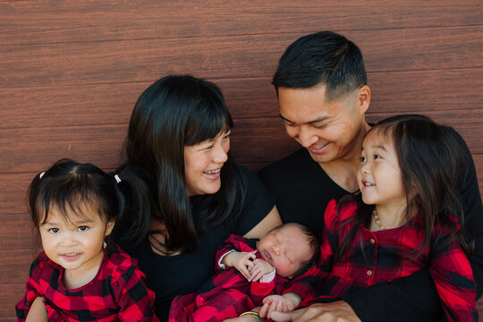 Adorable family in buffalo plaid pjs