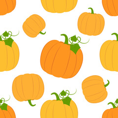 Ripe pumpkins in flat style seamless pattern