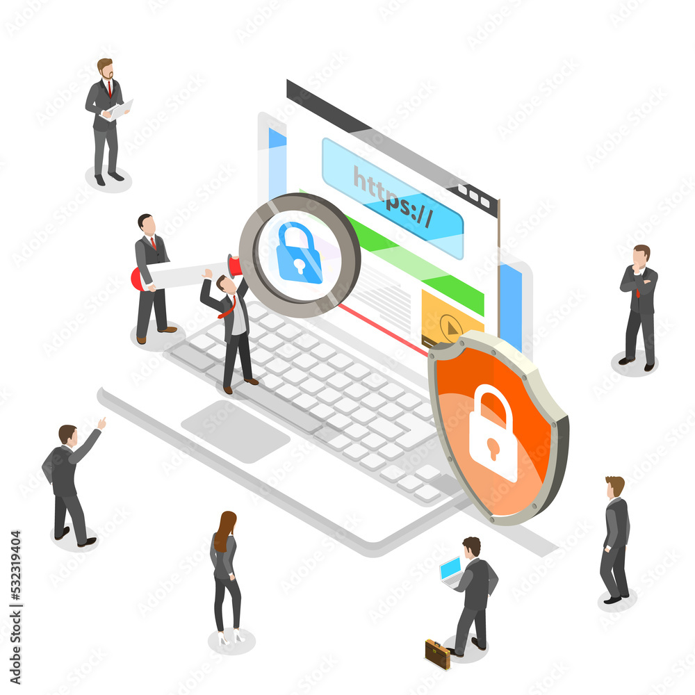 Poster secure web search flat isometric .
