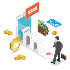 Mobile receipt flat isometric  concept.