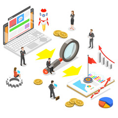 Web analytics flat isometric  concept.