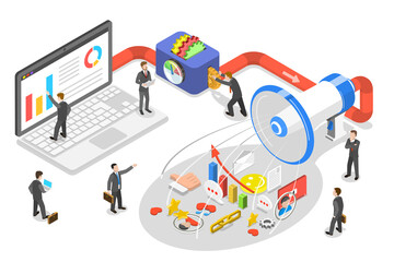 Programmatic advertising flat isometric  concept.