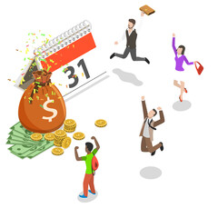 Salary day flat isometric  concept illustration.