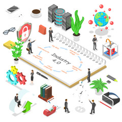 Iindustrial revolution 4.0 isometric flat  conceptual illustration.