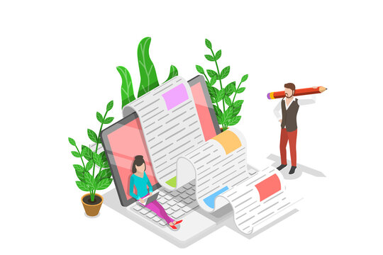 Creative blogging isometric flat  conceptual illustration.