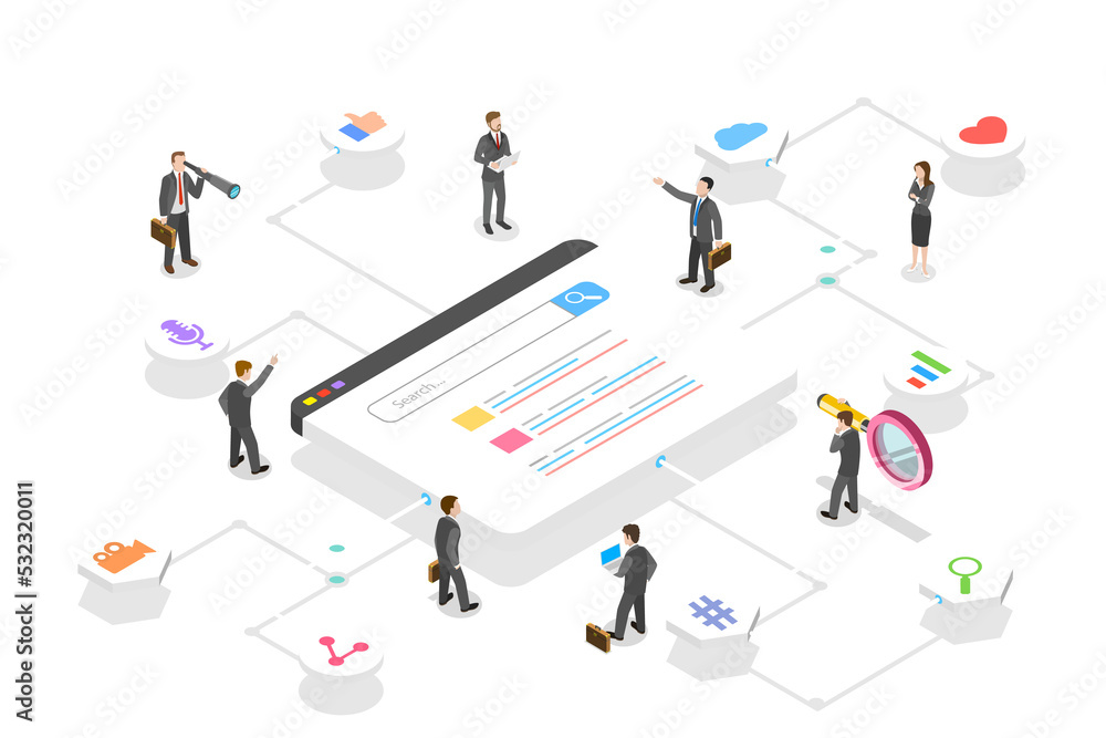 Aufkleber algorithm change isometric flat conceptual illustration.