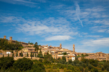 Fototapeta na wymiar Italy, Tuscany, Montalcino. The hill town of Montalcino as seen from below.