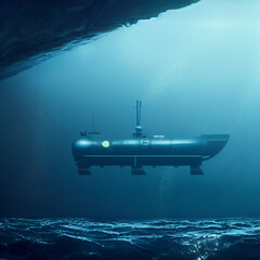 3D rendering. Submarine at periscope depth