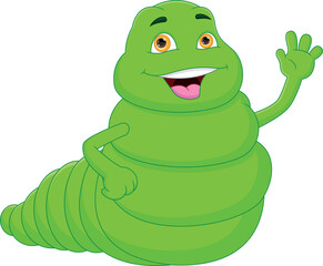 Fototapeta premium cute caterpillar cartoon waving on white background