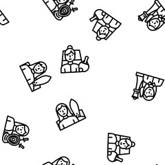 female sport woman exercise vector seamless pattern thin line illustration