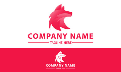 Red Color Fox Dog Head Logo Design