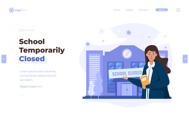 Flat design learning activities at school temporarily closed illustration on landing page