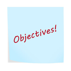 Objectives 3d illustration post note reminder on white with clipping path