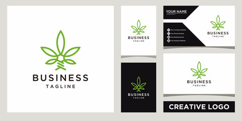 Fototapeta na wymiar modern minimalist flower line art logo design template with business card design