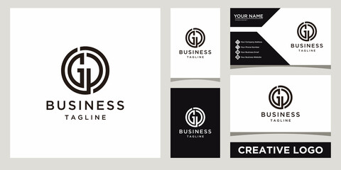 Initials Monogram GP Circular logo design template with business card design