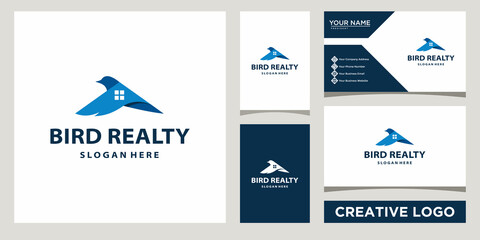 bird real estate logo design template with business card design