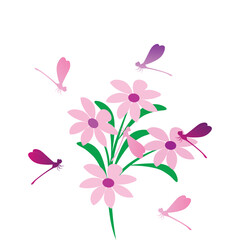 dragonflies and flowers template vector