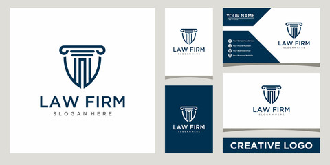 law firm with shield logo design template with business card design