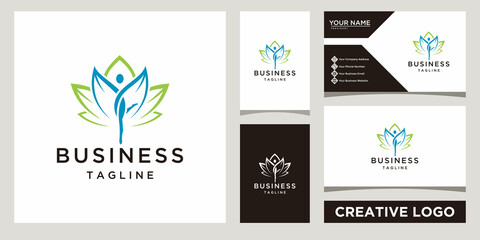 woman with leaves logo design template with business card design