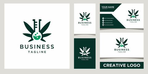 Fototapeta na wymiar cannabis lab logo design template with business card design