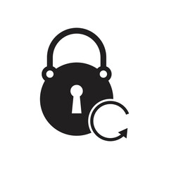 Lock reload icon design. Black reset password icon, simple round key protection flat design. isolated on white background