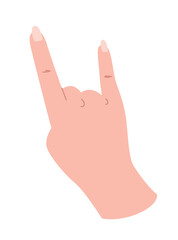 Hand pose icon. Rock, energy and strength. Character shows second and fifth fingers. Sticker for social networks. Communication and interaction with gestures. Cartoon flat vector illustration