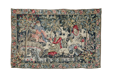 Tapestry with sheep includes clipping path.