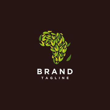 Creative Logo Concept Arranges Leaves Into the African Continent. A Logo That Is Suitable For Companies Engaged In Agriculture Or Communities That Care About The Environment To Natural Tourism.
