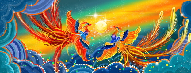 Fototapeta na wymiar Chinese wind crane illustration background