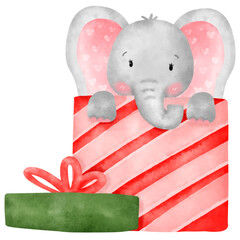 Cute elephant Christmas watercolor