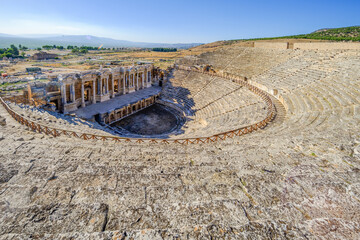 ampitheater at ruins ancient city Hierapolis in Pamukkale town, Turkey
