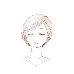 イラスト素材: 十二星座おうし座の女性イメージ　手描きの水彩画（透過背景）